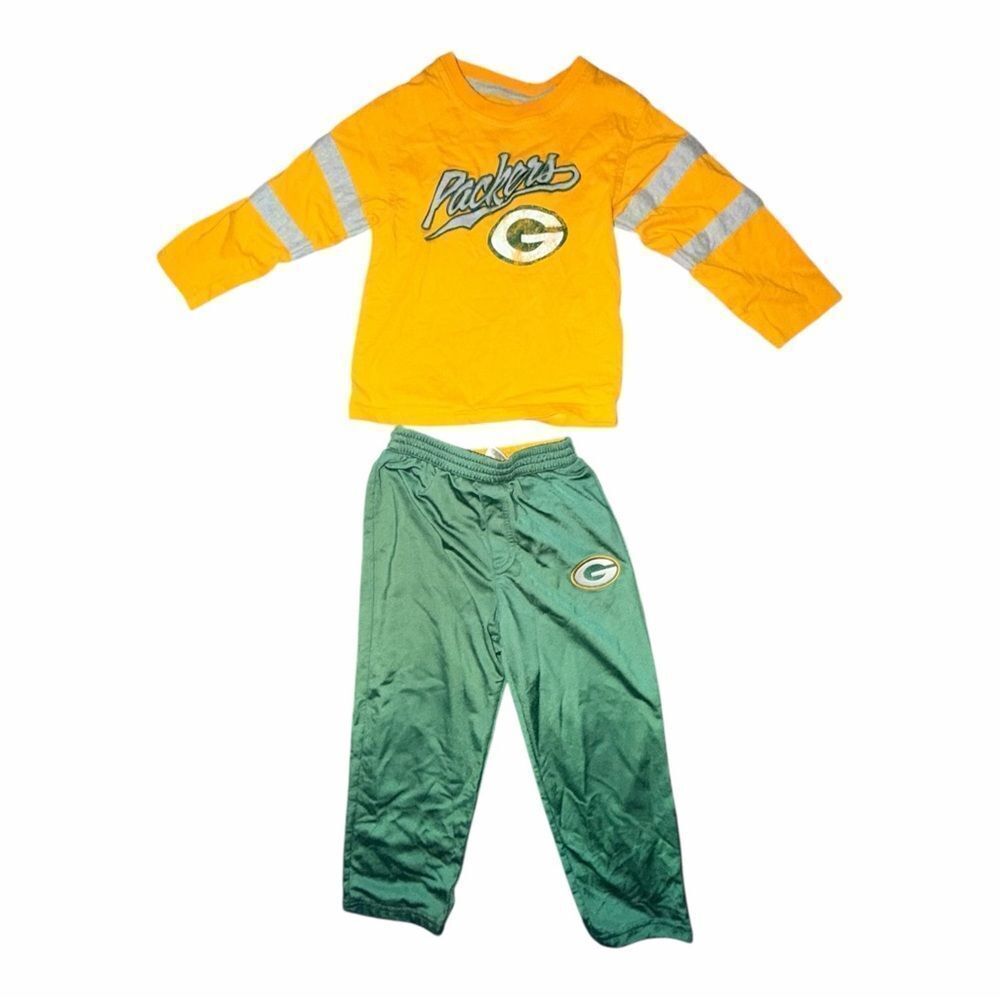 NFL Green Bay Packers Toddler Boy 2 PC Outfit Size 4T EUC Long Sleeve Shirt Pant